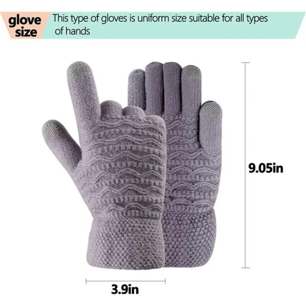 Women's Thermal Cable Knit Wool Fleece Lined Glove for Cold Weather, Purple